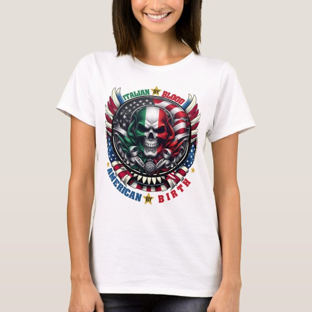 Italienska av Blood American av Birth ItaliaAmeric T Shirt (Framsida)