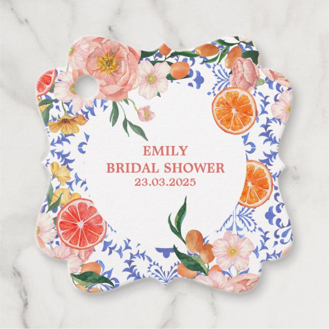 Italienska blå kakel mediterranean Bröllopsdusch Gåvor Etiketter (Framsida)