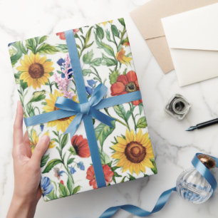 Italienska blå röda gula solrosor blomster födelse presentpapper