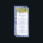 Italienska blå tiles Lemons Amalfi Kusten Bröllop Meny<br><div class="desc">Medelhavsinspirerad utformning med ljusblå och gult italienska Amalfi-plattor kusten-stil med vattenfärgade citroner och faux-guld med glitter-båge i ram.</div>