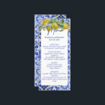 Italienska blå tiles Lemons Amalfi Kusten Bröllop Meny<br><div class="desc">Medelhavsinspirerad utformning med ljusblå och gult italienska Amalfi-plattor kusten-stil med vattenfärgade citroner och faux-guld med glitter-båge i ram.</div>