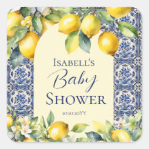 Italienska blåa kakel vattenfärg citron baby välko