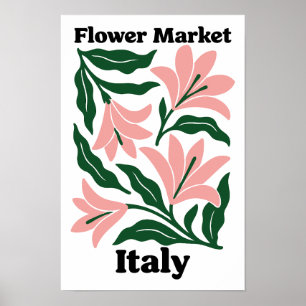 Italienska blommarknad Rosa lilja & smaragdblad Poster