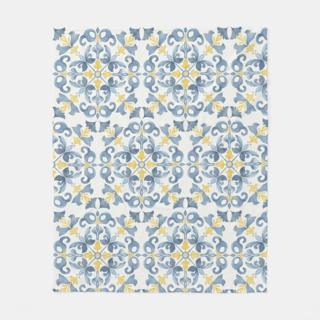Italienska Blue Tile Lemon Fleecefilt (Framsidan)