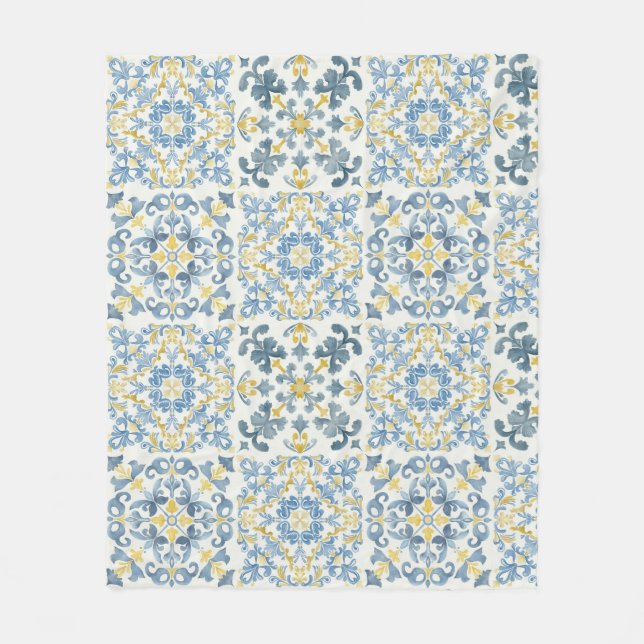 Italienska Blue Tile Lemon Fleecefilt (Framsidan)