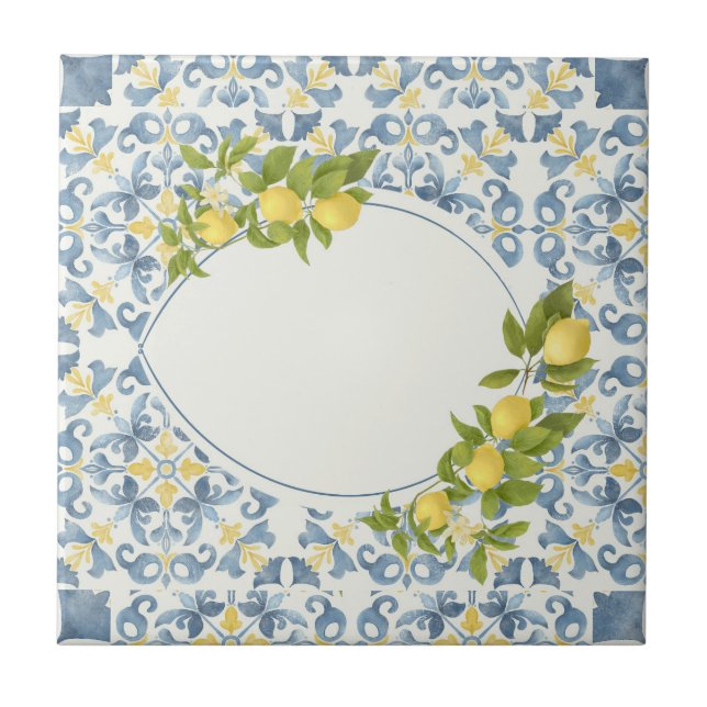 Italienska Blue Tile Lemon Kakelplatta (Framsidan)