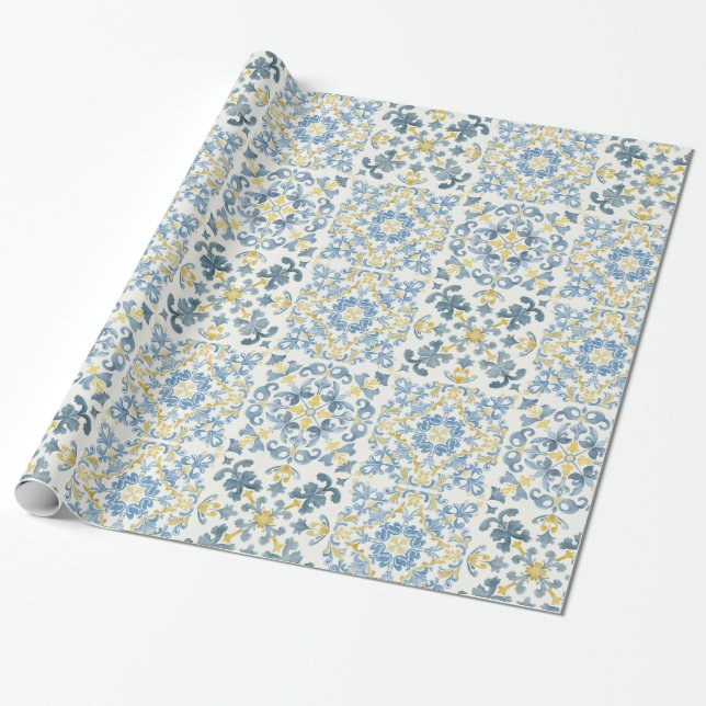 Italienska Blue Tile Lemon Presentpapper (Utrullad)