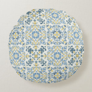 Italienska Blue Tile Lemon Rund Kudde
