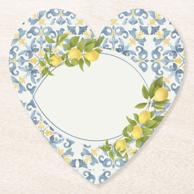 Italienska Blue Tile Lemon Underlägg Papper (Framsida)