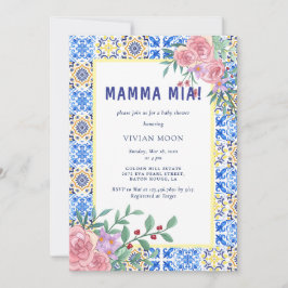 Italienska Blue Tile mamma Mia Baby Shower Inbjudningar