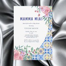 Italienska Blue Tile mamma Mia Baby Shower