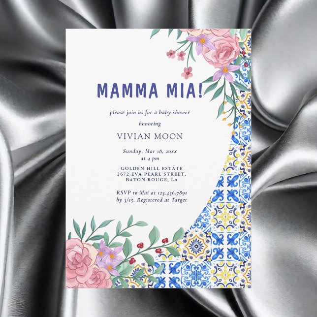 Italienska Blue Tile mamma Mia Baby Shower Inbjudningar (Skapare uppladdad)