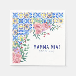 Italienska Blue Tile mamma Mia Baby Shower Pappersservett