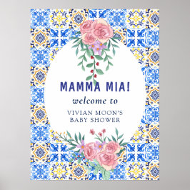 Italienska Blue Tile mamma Mia Baby Shower Poster