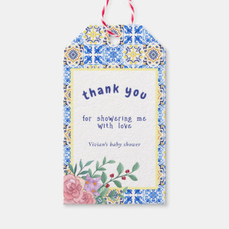 Italienska Blue Tile mamma Mia Baby Shower Presentetikett
