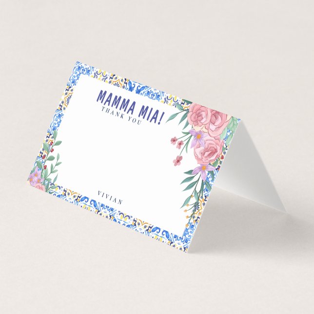 Italienska Blue Tile mamma Mia Tack Kort (Framsida)