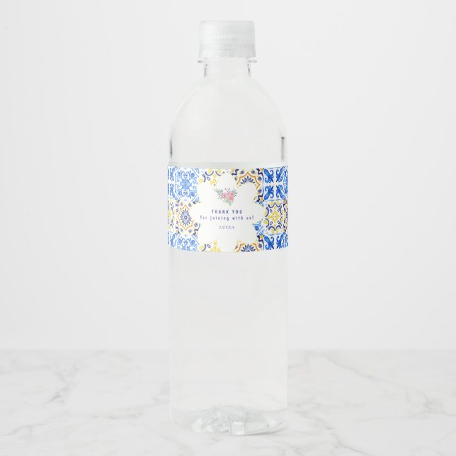 Italienska Blue Tile mamma Mia Tack Vattenflaska Etikett (Framsida)