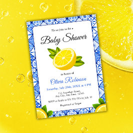 Italienska Blue Tile Positano Lemon Baby Shower Inbjudningar