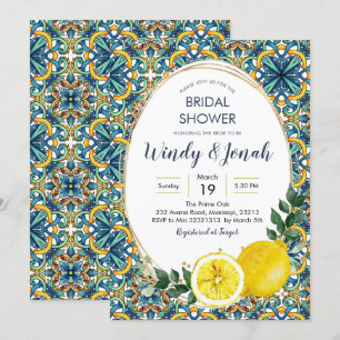 Italienska Blue Tiles Lemon MainSqueeze-Möhippa Inbjudningar