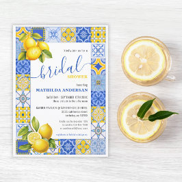 Italienska Blue Tiles Lemon Sommar Möhippa Inbjudningar