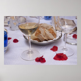 Italienska Bord: Bread, Vin och Bougainvillea Peta Poster