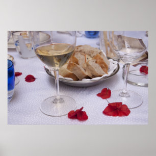 Italienska Bord: Bread, Vin och Bougainvillea Peta Poster