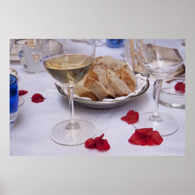 Italienska Bord: Bread, Vin och Bougainvillea Peta Poster (Framsidan)