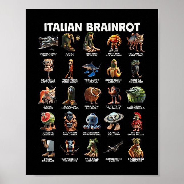 Italienska Brain Rot Italienska Brainrot Funny Mem Poster (Framsidan)