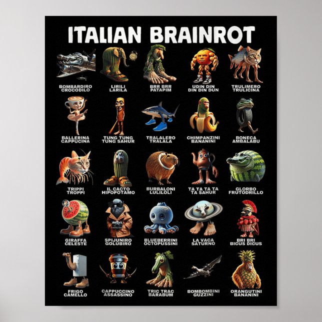 Italienska Brain Rot Italienska Brainrot Funny Mem Poster (Framsidan)