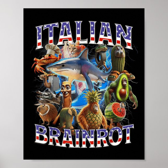 Italienska Brainrot Big Memth av juli Flagga Foot  Poster (Framsidan)