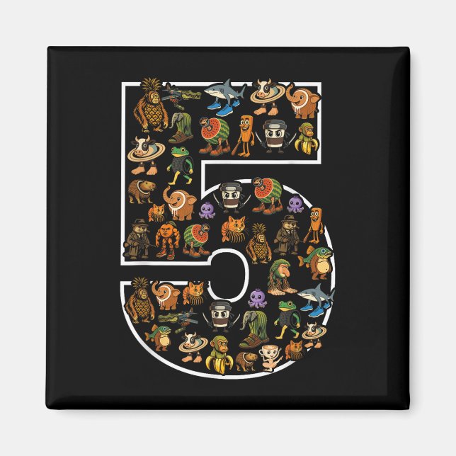 Italienska Brainrot Birthday 5 Age Memme 5th Kids  Magnet (Framsidan)