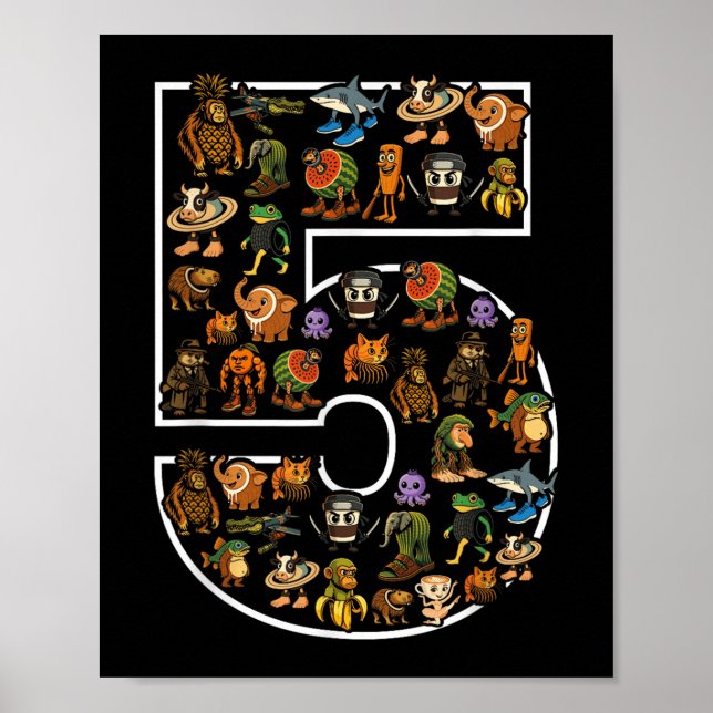 Italienska Brainrot Birthday 5 Age Memme 5th Kids  Poster (Framsidan)