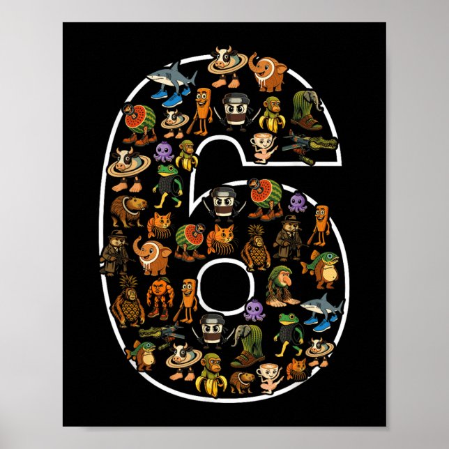 Italienska Brainrot Birthday 6 Age Meme 6e Kids Bo Poster (Framsidan)