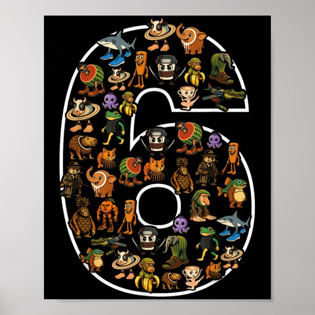 Italienska Brainrot Birthday 6 Age Meme 6e Kids Bo Poster (Framsidan)