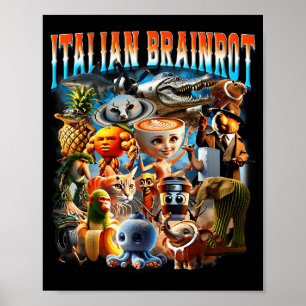 Italienska Brainrot-figurer Roligt Meme Populärt T Poster