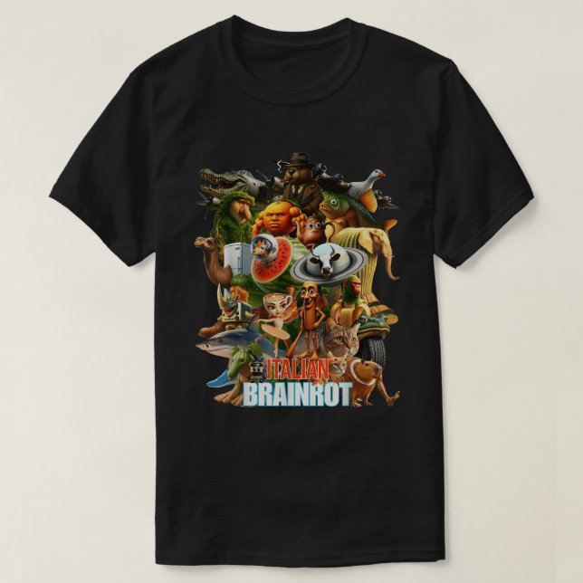 Italienska Brainrot Meme Chaos Collage T Shirt (Design framsida)
