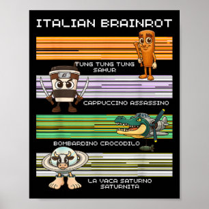 Italienska Brainrot Meme Funny Compilter-tecken Poster