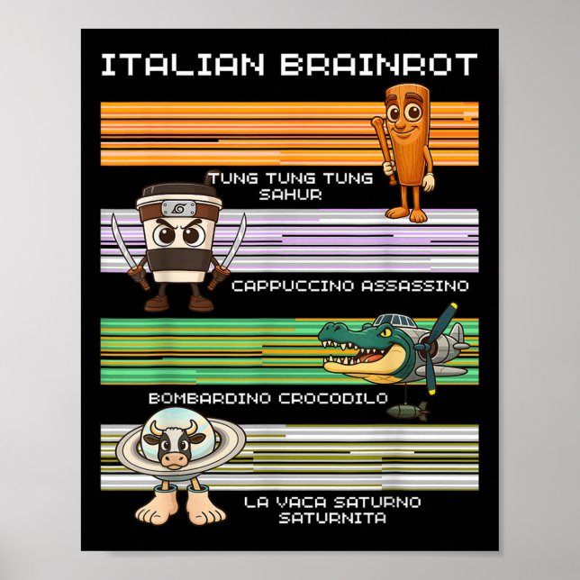 Italienska Brainrot Meme Funny Compilter-tecken Poster (Framsidan)