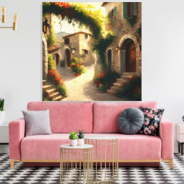 Italienska bymålning Skriv ut, Italien Wall Art Canvastryck