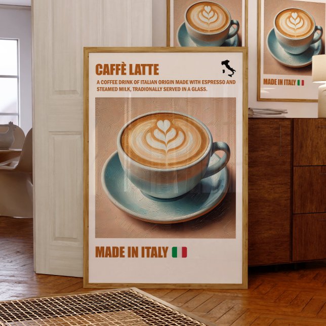 "Italienska Caffè Latte Print, Espresso Drink Wall Poster (Coffee Latte)