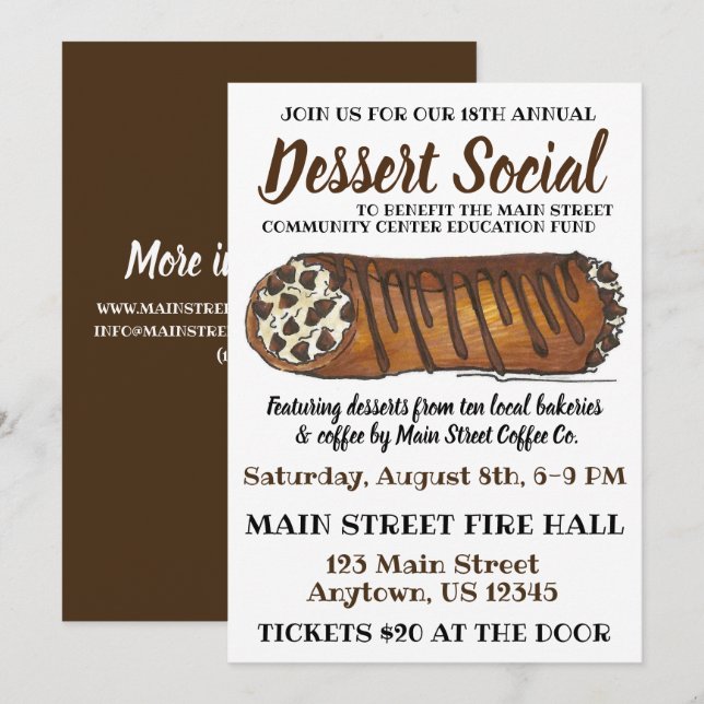 Italienska Cannoli Dessert Social Charity Bake Sal Inbjudningar (Fram/baksida)