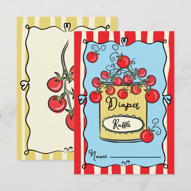 Italienska Cherry Tomato Diaper Raffle Inbjudningar (Fram/baksida)