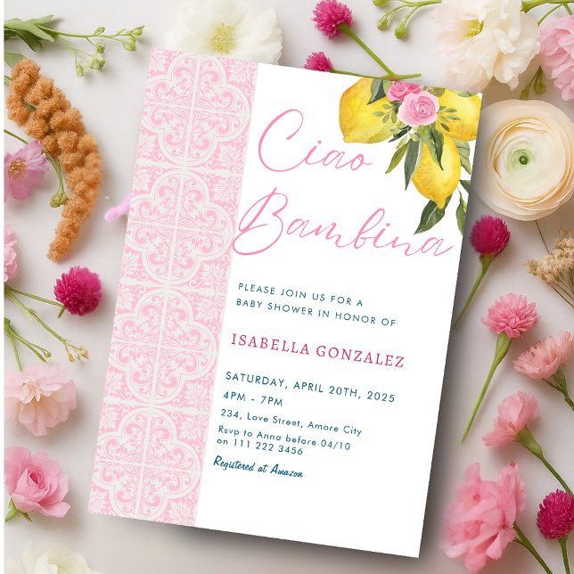 Italienska ciao Baby Bambina Amalfi Baby Shower Inbjudningar (Italian Ciao Baby Bambina Amalfi Baby Shower Invitation)