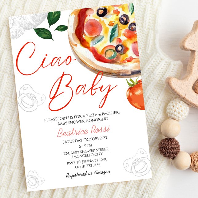Italienska ciao Baby Pizza Baby Shower Inbjudningar (Italian Ciao Baby Pizza Baby Shower Invitation)
