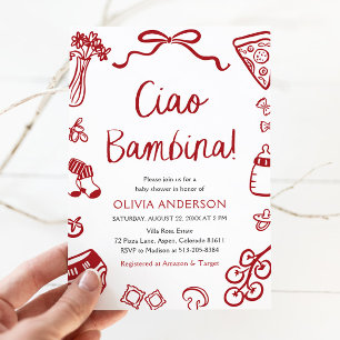 Italienska ciao Bambina Girl Whimsical Baby Shower Inbjudningar