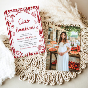 Italienska ciao Bambina Girl Whimsical Baby Shower Inbjudningar