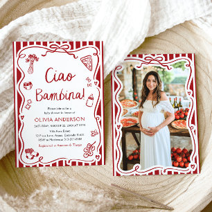 Italienska ciao Bambina Girl Whimsical Baby Shower Inbjudningar