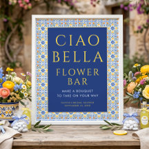 Italienska Ciao Bella Blå Blomster Bar Bröllopsfes