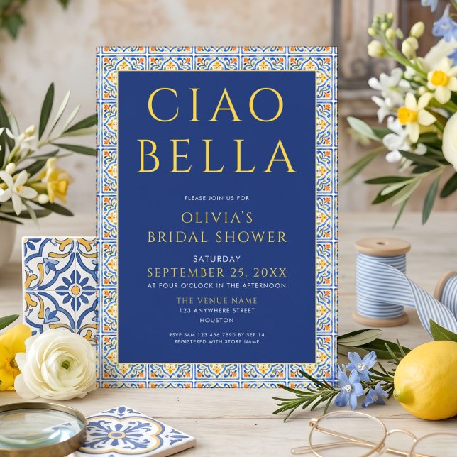 Italienska Ciao Bella Blå Bröllopsdusch Inbjudningar (Skapare uppladdad)