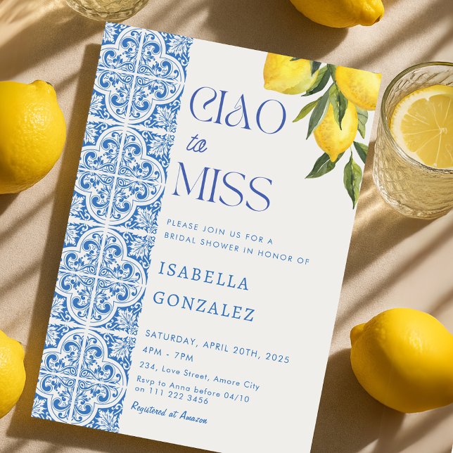Italienska Ciao till Miss Amalfi Möhippa Inbjudningar (Italian Ciao to Miss Amalfi Bridal Shower Invitation)